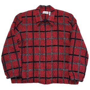 Alfred Dunner Jacket Red and Black Plaid Vintage Zip Fuzzy 18 Cottagecore Preppy